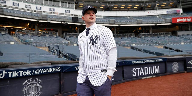 Carlos Rodón of the New York Yankees walks around the stadium after a press conference at Yankee Stadium on December 22, 2022 in the Bronx, New York.