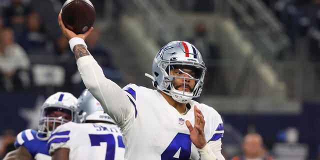 Dak Prescott #4 of the Dallas Cowboys throws a pass in the first half of a game against the Dallas Cowboys at AT&amp;T Stadium on December 04, 2022, in Arlington, Texas.