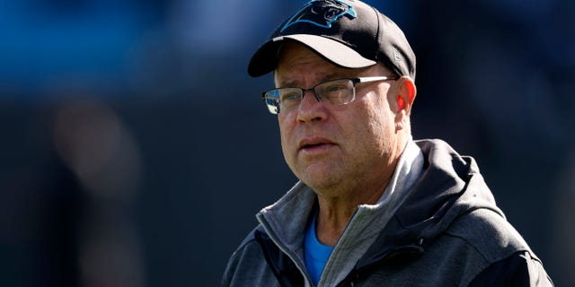 Carolina Panthers team owner David Tepper looks on during warm-ups prior to the game against the Atlanta Falcons at Bank of America Stadium on Dec. 12, 2021, in Charlotte, North Carolina.