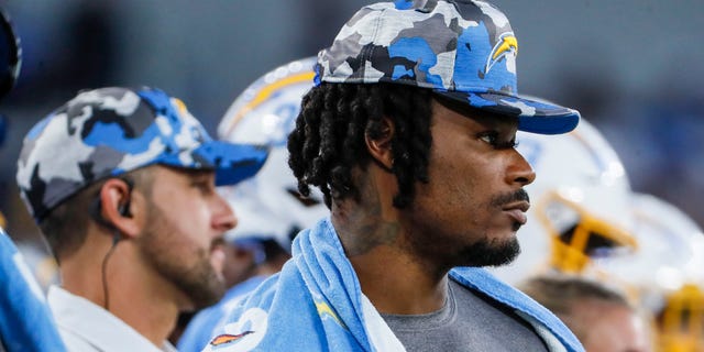 Chargers safety Derwin James on the sideline during a preseason game against the Rams at SoFi Stadium.