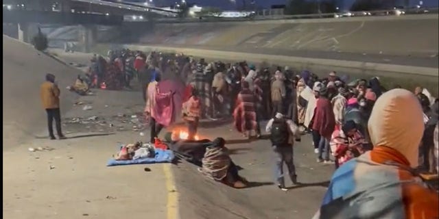 Migrants camp out in El Paso, Texas, on Dec. 13, 2022.