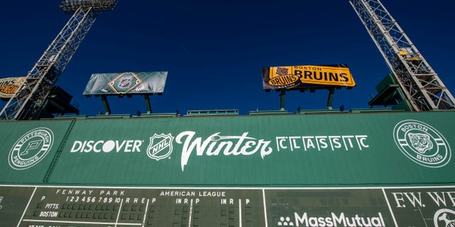 The 2023 Discover NHL Winter Classic build-out continues at Fenway Park Dec. 27, 2022, in Boston.