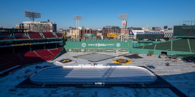 The 2023 Discover NHL Winter Classic build-out continues at Fenway Park Dec. 27, 2022 in Boston.