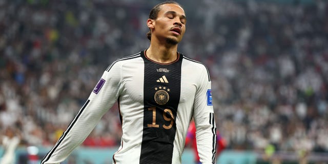 Leroy Sane of Germany reacts during the World Cup Group E match against Costa Rica on December 1, 2022 in Al Khor, Qatar.