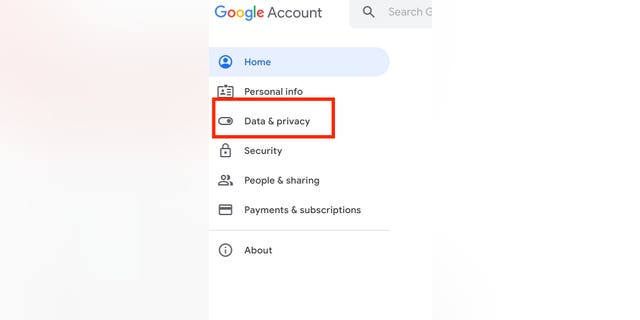 How one can scrub your self off the web 2 Instructional photo of selecting "Data & privacy" on Google.