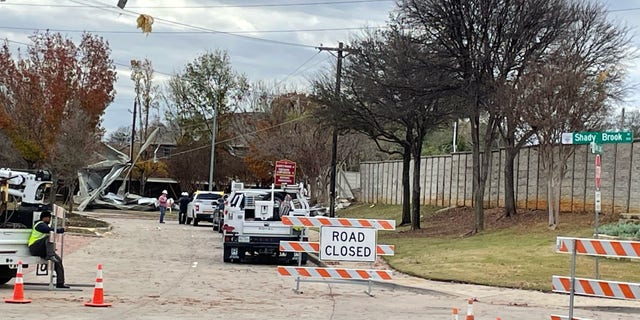 A road closed in Grapevine, Texas, after a possible tornado struck the town injuring at least five people.
