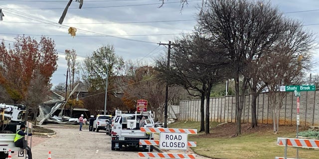 A road closed in Grapevine, Texas, after a possible tornado struck the town injuring at least five people.