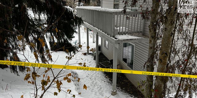 The exterior of the backyard of the home in Moscow, Idaho, Dec. 4, 2022, where a quadruple homicide took place on Nov. 13.
