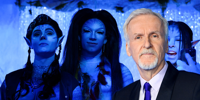 Fans attend a premiere for the film "Avatar: The Way of Water," at Dolby Theater in Los Angeles Dec.  12, 2022, and director James Cameron arrives at the world premiere of "Avatar: The Way of Water" in London Dec.  6, 2022. 