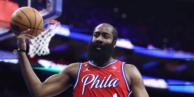 James Harden of the 76ers during the Golden State Warriors game at Wells Fargo Center on Dec. 16, 2022 in Philadelphia.
