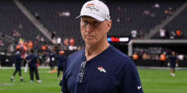 Denver Broncos Assistant coach Jerry Rosburg walks around Allegiant Stadium during warm-ups before the game on October 2, 2022 in Las Vegas, Nevada. Las Vegas Raiders will take on the Denver Broncos during week four of the NFL season.