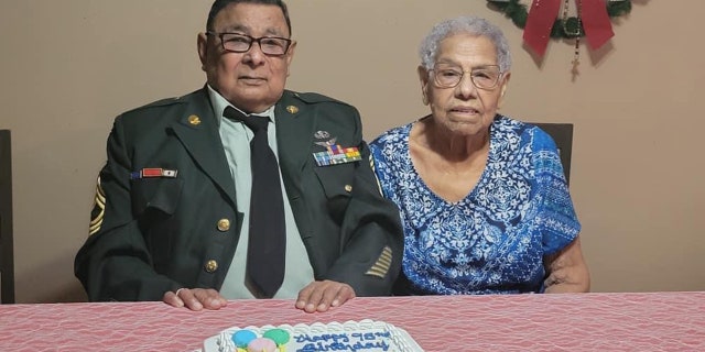 Julian Pablo Morales and his wife, Anastasia Morales, celebrate his 95th birthday with friends and family.