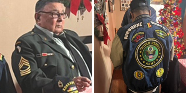 Julian Pablo Morales put on his military uniform for his TV interview, then changed into his patched jacket before a surprise at his birthday salute.
