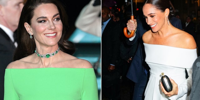 Prince Harry, Meghan Markle attend Ripple of Hope Award Gala in NYC 3 Meghan Markle, right, opted for an off-the-shoulder dress similar to the one worn by Kate Middleton in Boston on Friday, Dec. 2, 2022.