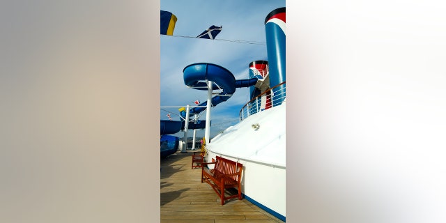 A water slide on a cruise ship is pictured. Today, ships offer things to do like go-karts, virtual reality activities and water slides, said Norwegian Cruise Line CEO Harry Sommer.