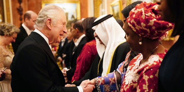 King Charles II greeted guests during the Diplomatic Reception Tuesday.