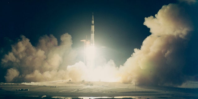 The launch of NASA's Apollo 17 spacecraft from Pad A, Launch Complex 39 of the Kennedy Space Center in Florida, 7th December 1972. 