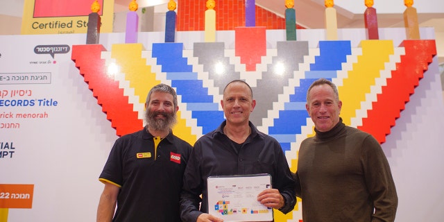 The largest LEGO Hanukkah menorah was displayed in 2022, measuring 4.5 meters tall and 4.4 meters wide.
