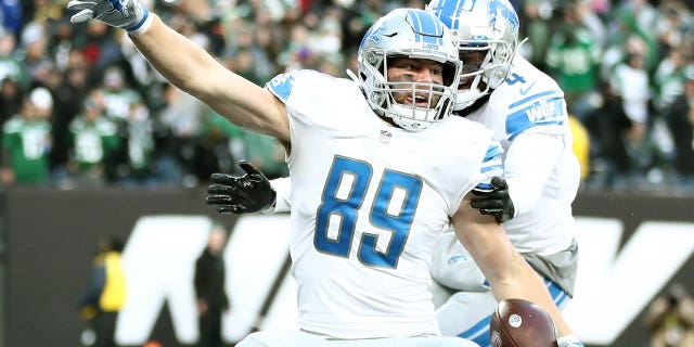 Brock Wright of the Detroit Lions at MetLife Stadium on December 18, 2022 in East Rutherford, New Jersey.