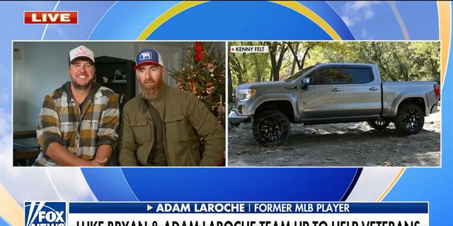 Adam LaRoche (above, on the right) hatched a ploy to "steal" Luke Bryan's truck — and then use it to raise money for America's veterans.