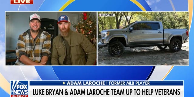 Adam LaRoche (above, on the right) hatched a ploy to "steal" Luke Bryan's truck — and then use it to raise money for America's veterans.