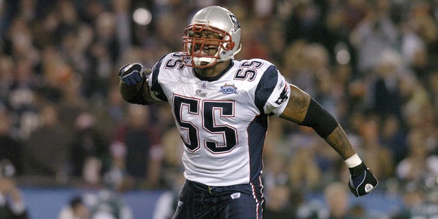 New England Patriots' Willie McGinest is shown during the first quarter of Super Bowl XXXIX against the Philadelphia Eagles at Alltel Stadium in Jacksonville, Florida, on Feb. 6, 2005.