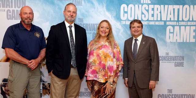 From left: Tim Harrison, Michael Webber, Carole Baskin and Congressman Mike Quigley, D-Ill., attend a screening of "The Conservation Game" at Eaton Hotel in Washington, D.C., on June 24, 2021.