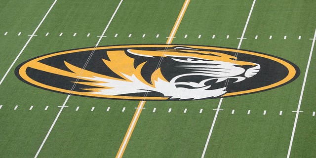 A view of the Missouri Tigers logo on midfield before a college football game between the Central Michigan Chippewas and Missouri Tigers on Sep 4, 2021 at Memorial Stadium at Faurot Field in Columbia, MO. 