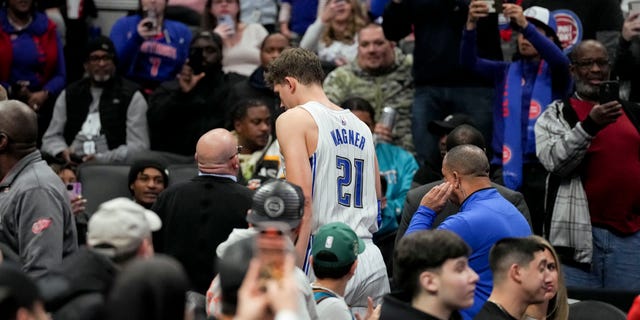 Moritz Wagner, #21 of the Orlando Magic, is ejected from the game against the Detroit Pistons during the second quarter at Little Caesars Arena on Dec. 28, 2022 in Detroit.