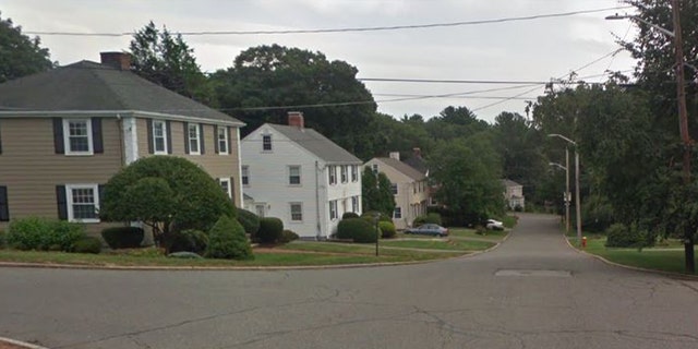A Google Earth image looks down one side of Orchard Lane in Melrose, Mass.