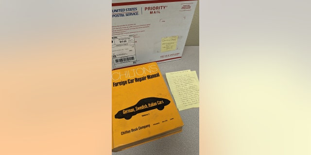 The handwritten package contained the Lake Elmo library's copy of "Chilton's Foreign Car Repair Manual" — along with a surprise note inside, courtesy of an anonymous sender.