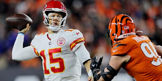 Patrick Mahomes of the Kansas City Chiefs throws a pass against the Cincinnati Bengals during the second half at Paycor Stadium on Dec. 4, 2022, in Cincinnati.