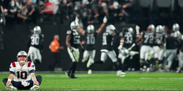 Mack Jones (10) of the New England Patriots reacts after a loss against the Las Vegas Raiders at Allegiant Stadium on Dec. 18, 2022 in Las Vegas. 