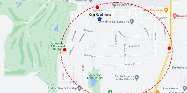 Police are asking the public to submit surveillance footage from within an approximately 1-mile radius of the 1122 King Road home where four University of Idaho students were murdered.