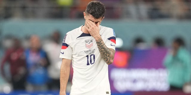 Christian Pulisic of the United States reacts at the final whistle after their FIFA World Cup Qatar 2022 match against the Netherlands at Khalifa International Stadium on December 3, 2022 in Al Rayyan, Qatar. 