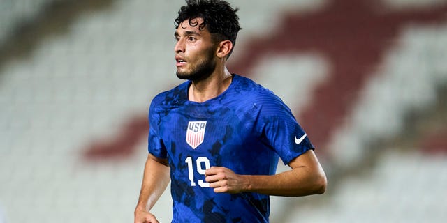 Ricardo Pepi of United States looks on during the international friendly match with Saudi Arabia at Estadio Nueva Condomina on September 27, 2022 in Murcia, Spain.