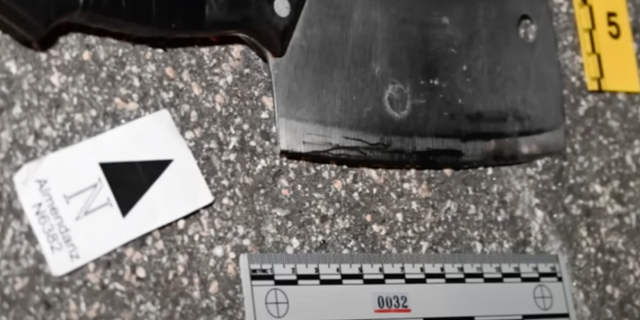 A six-inch meat cleaver recovered from suspect following a sheriff's deputy-involved shooting. 