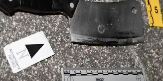 A six-inch meat cleaver recovered from suspect following a sheriff's deputy-involved shooting.