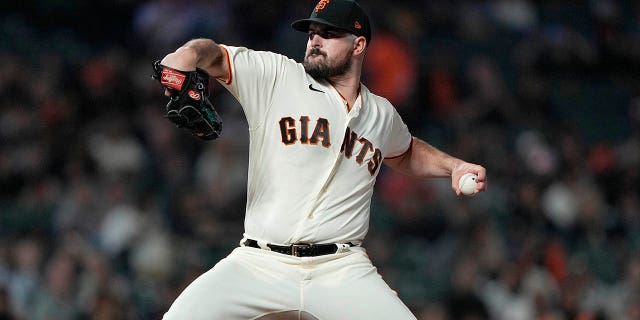 Carlos Rodon of the San Francisco Giants pitches against the Colorado Rockies in the top of the six inning at Oracle Park on September 29, 2022 in San Francisco, California.