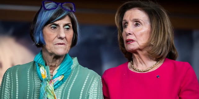 Rep. Rosa DeLauro, D-Conn., is pictured next to House Speaker Nancy Pelosi, D-Calif., on May 17.