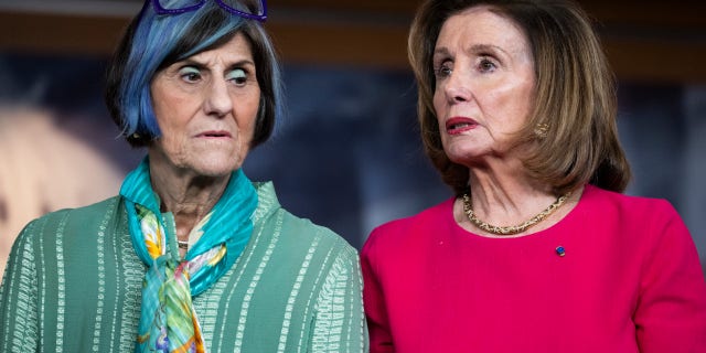 Rep. Rosa DeLauro, D-Conn., is pictured next to House Speaker Nancy Pelosi, D-Calif., on May 17.