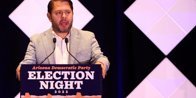 Rep. Ruben Gallego speaks to supporters at an election night watch party on Nov. 8, 2022, in Phoenix, Arizona.