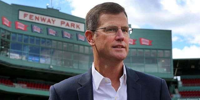 Boston Red Sox CEO Sam Kennedy takes part in an event at Fenway Park in Boston to announce the creation of a college football game called the Fenway Bowl Sep. 17, 2019.