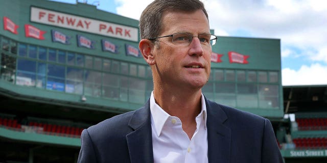 Boston Red Sox CEO Sam Kennedy takes part in an event at Fenway Park in Boston to announce the creation of a college football game called the Fenway Bowl Sep. 17, 2019.