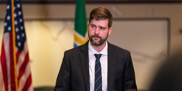 Mike Schmidt, Multnomah County district attorney, speaks to the media at City Hall on Aug. 30, 2020 in Portland, Oregon.