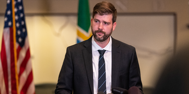 Mike Schmidt, Multnomah County district attorney, speaks to the media at City Hall on Aug. 30, 2020 in Portland, Oregon.