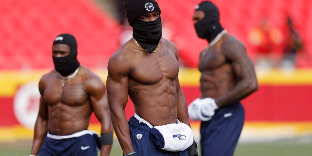 Dareke Young, #83 of the Seattle Seahawks, warms up before the game against the Kansas City Chiefs at Arrowhead Stadium on December 24, 2022, in Kansas City, Missouri.