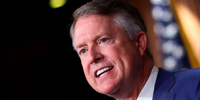 Sen.  Roger Marshall speaks at a press conference at the US Capitol on Aug. 5, 2022.