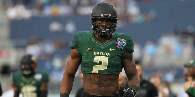 Baylor Bears defensive end Shawn Oakman before the 2015 Russell Athletic Bowl against the North Carolina Tar Heels at the Florida Citrus Bowl Stadium in Orlando, Fla.