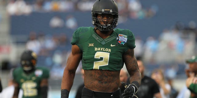 Baylor Bears defensive end Shawn Oakman before the 2015 Russell Athletic Bowl against the North Carolina Tar Heels at the Florida Citrus Bowl Stadium in Orlando, Fla.